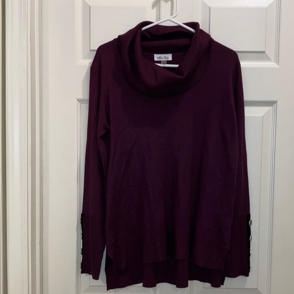 Melissa Paige Sweaters - Melissa Paige Cowl Neck Knit Sweater L Button Sleeve Purple Plum Wine